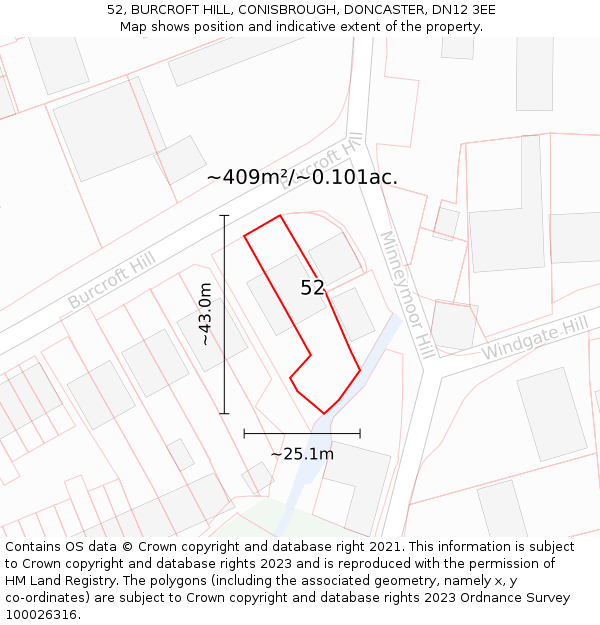 52, BURCROFT HILL, CONISBROUGH, DONCASTER, DN12 3EE: Plot and title map
