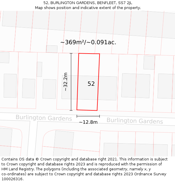 52, BURLINGTON GARDENS, BENFLEET, SS7 2JL: Plot and title map