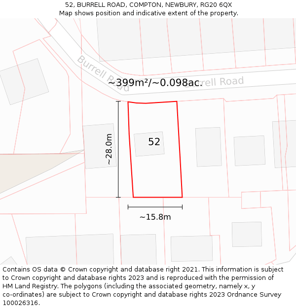 52, BURRELL ROAD, COMPTON, NEWBURY, RG20 6QX: Plot and title map
