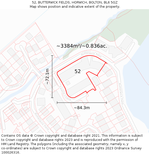 52, BUTTERWICK FIELDS, HORWICH, BOLTON, BL6 5GZ: Plot and title map