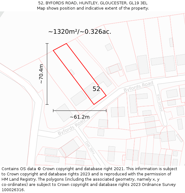 52, BYFORDS ROAD, HUNTLEY, GLOUCESTER, GL19 3EL: Plot and title map