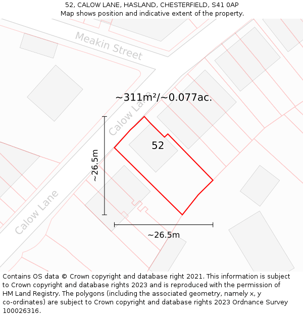 52, CALOW LANE, HASLAND, CHESTERFIELD, S41 0AP: Plot and title map