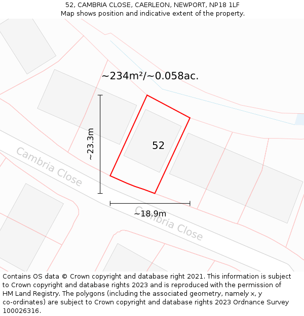 52, CAMBRIA CLOSE, CAERLEON, NEWPORT, NP18 1LF: Plot and title map