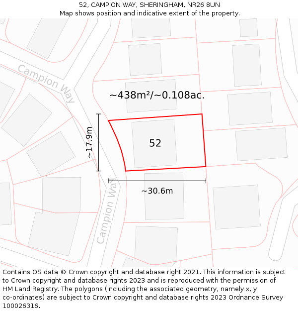 52, CAMPION WAY, SHERINGHAM, NR26 8UN: Plot and title map