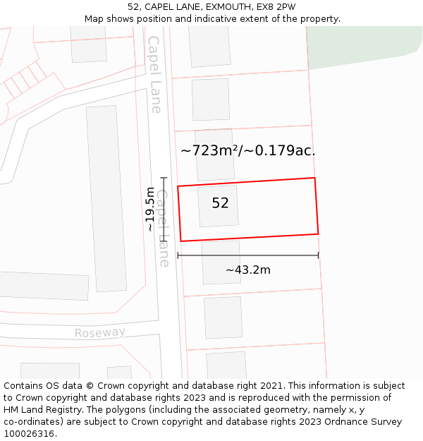 52, CAPEL LANE, EXMOUTH, EX8 2PW: Plot and title map