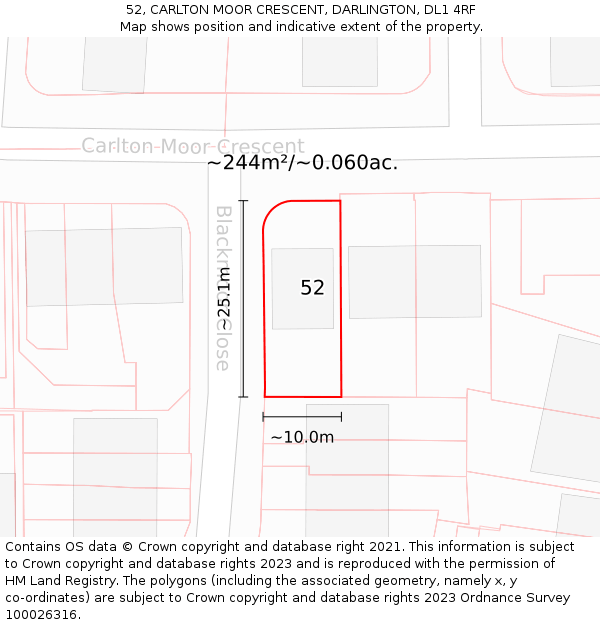 52, CARLTON MOOR CRESCENT, DARLINGTON, DL1 4RF: Plot and title map