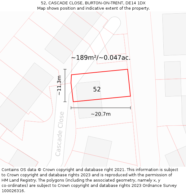 52, CASCADE CLOSE, BURTON-ON-TRENT, DE14 1DX: Plot and title map
