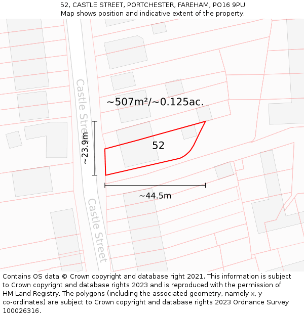 52, CASTLE STREET, PORTCHESTER, FAREHAM, PO16 9PU: Plot and title map
