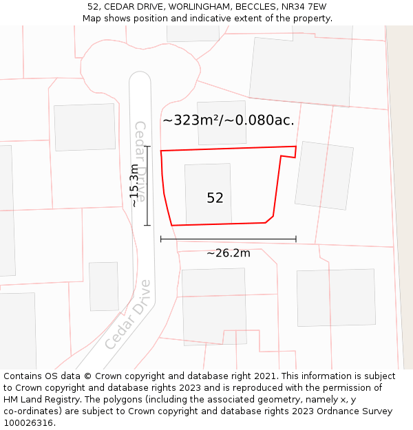 52, CEDAR DRIVE, WORLINGHAM, BECCLES, NR34 7EW: Plot and title map