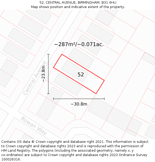 52, CENTRAL AVENUE, BIRMINGHAM, B31 4HU: Plot and title map
