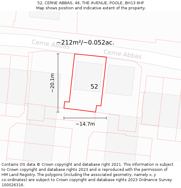 52, CERNE ABBAS, 46, THE AVENUE, POOLE, BH13 6HF: Plot and title map