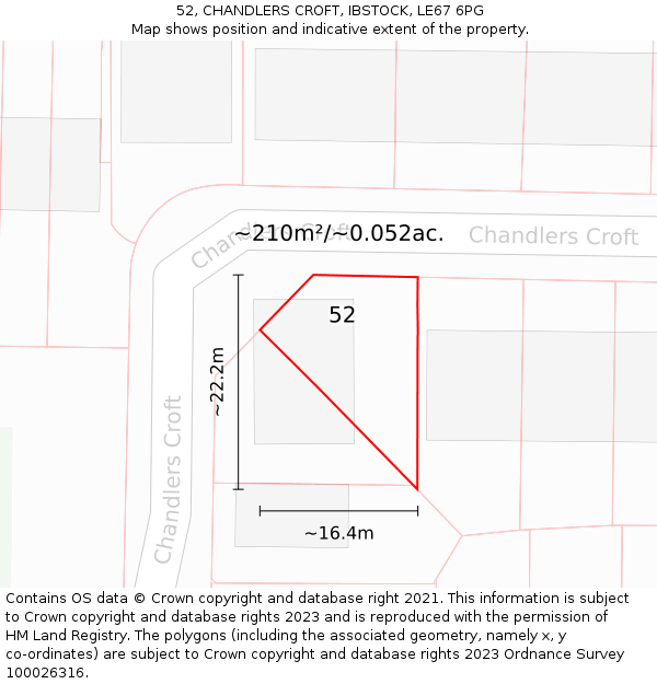 52, CHANDLERS CROFT, IBSTOCK, LE67 6PG: Plot and title map