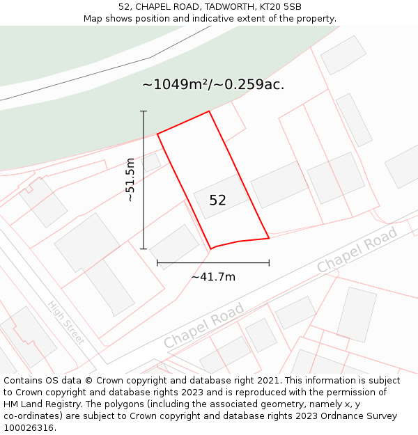 52, CHAPEL ROAD, TADWORTH, KT20 5SB: Plot and title map