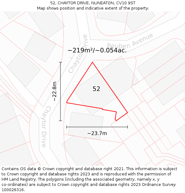 52, CHAYTOR DRIVE, NUNEATON, CV10 9ST: Plot and title map