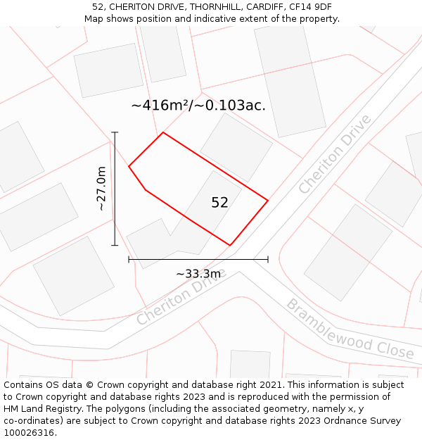 52, CHERITON DRIVE, THORNHILL, CARDIFF, CF14 9DF: Plot and title map