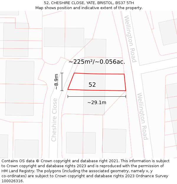 52, CHESHIRE CLOSE, YATE, BRISTOL, BS37 5TH: Plot and title map
