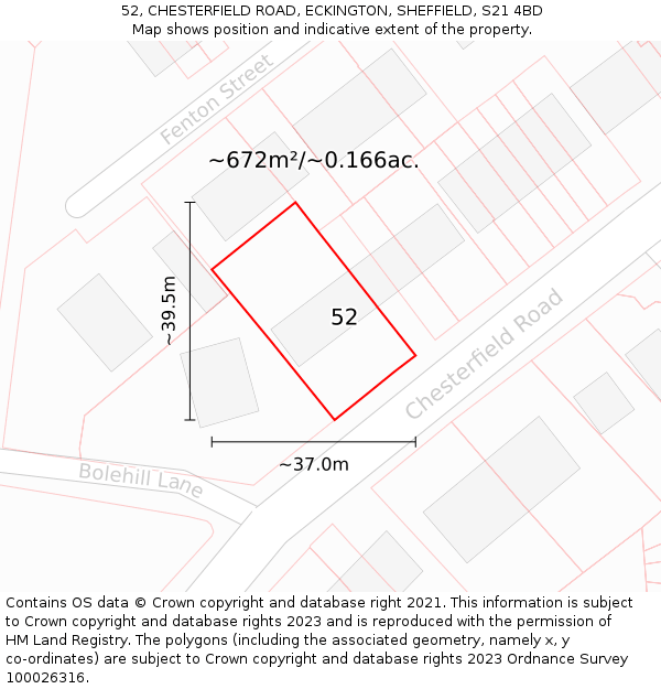 52, CHESTERFIELD ROAD, ECKINGTON, SHEFFIELD, S21 4BD: Plot and title map