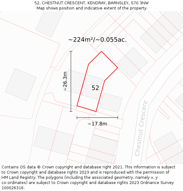 52, CHESTNUT CRESCENT, KENDRAY, BARNSLEY, S70 3NW: Plot and title map