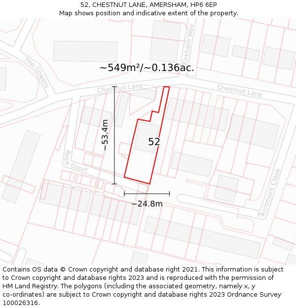 52, CHESTNUT LANE, AMERSHAM, HP6 6EP: Plot and title map