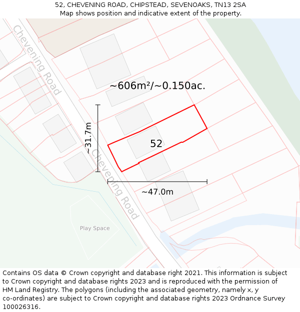 52, CHEVENING ROAD, CHIPSTEAD, SEVENOAKS, TN13 2SA: Plot and title map