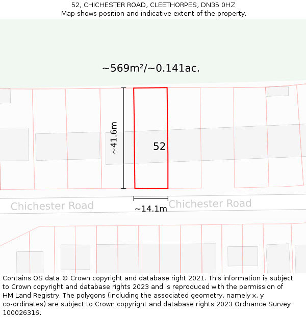 52, CHICHESTER ROAD, CLEETHORPES, DN35 0HZ: Plot and title map