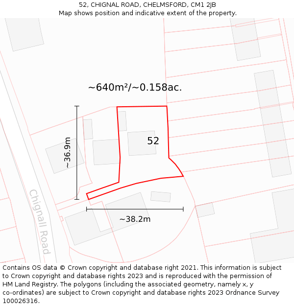 52, CHIGNAL ROAD, CHELMSFORD, CM1 2JB: Plot and title map