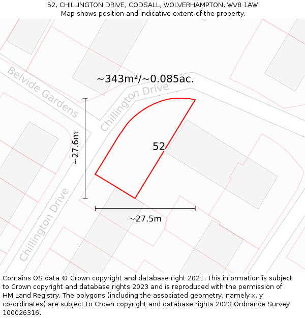 52, CHILLINGTON DRIVE, CODSALL, WOLVERHAMPTON, WV8 1AW: Plot and title map