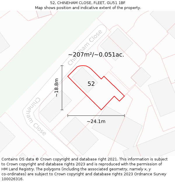 52, CHINEHAM CLOSE, FLEET, GU51 1BF: Plot and title map
