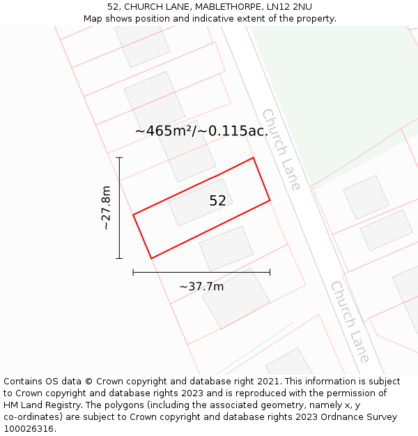52, CHURCH LANE, MABLETHORPE, LN12 2NU: Plot and title map
