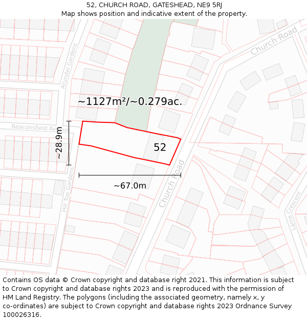 52, CHURCH ROAD, GATESHEAD, NE9 5RJ: Plot and title map