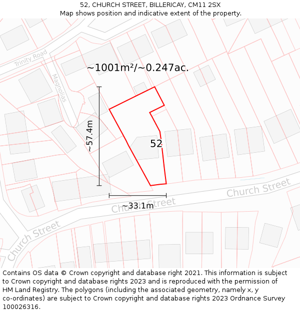 52, CHURCH STREET, BILLERICAY, CM11 2SX: Plot and title map