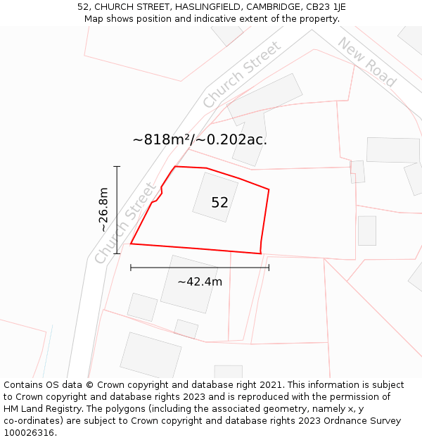 52, CHURCH STREET, HASLINGFIELD, CAMBRIDGE, CB23 1JE: Plot and title map