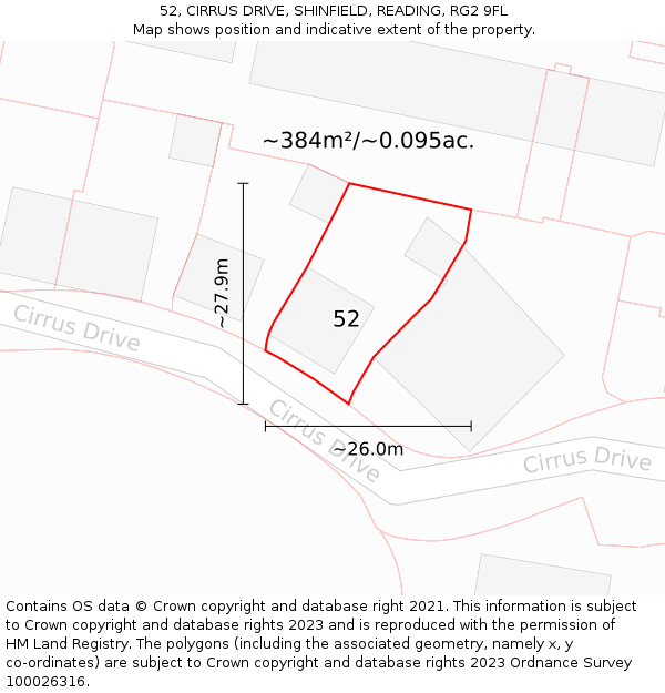 52, CIRRUS DRIVE, SHINFIELD, READING, RG2 9FL: Plot and title map