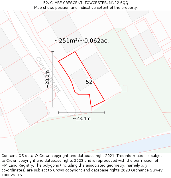 52, CLARE CRESCENT, TOWCESTER, NN12 6QQ: Plot and title map
