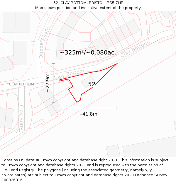 52, CLAY BOTTOM, BRISTOL, BS5 7HB: Plot and title map