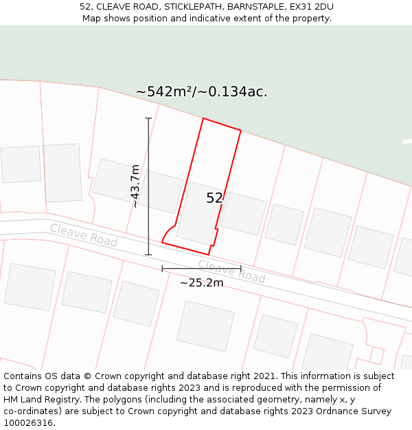 52, CLEAVE ROAD, STICKLEPATH, BARNSTAPLE, EX31 2DU: Plot and title map