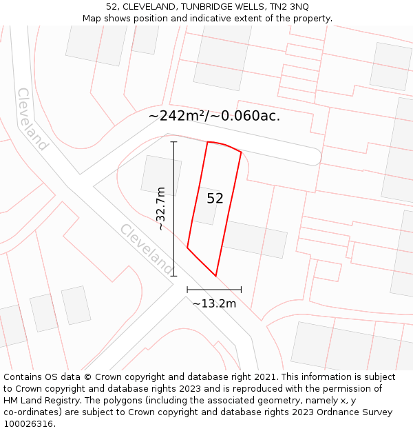 52, CLEVELAND, TUNBRIDGE WELLS, TN2 3NQ: Plot and title map
