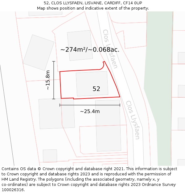 52, CLOS LLYSFAEN, LISVANE, CARDIFF, CF14 0UP: Plot and title map