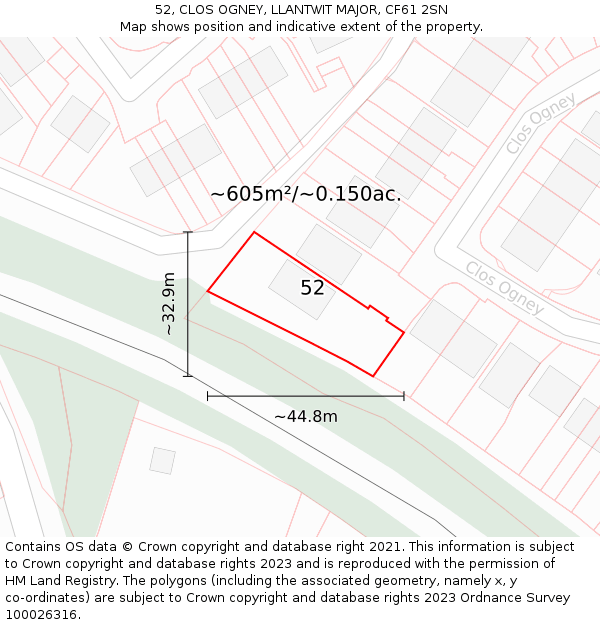 52, CLOS OGNEY, LLANTWIT MAJOR, CF61 2SN: Plot and title map