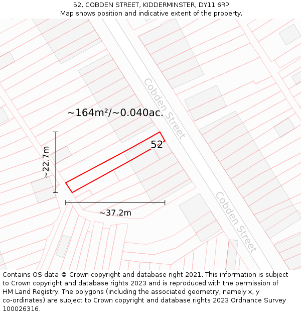 52, COBDEN STREET, KIDDERMINSTER, DY11 6RP: Plot and title map