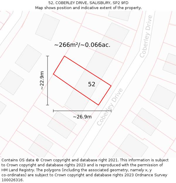 52, COBERLEY DRIVE, SALISBURY, SP2 9FD: Plot and title map