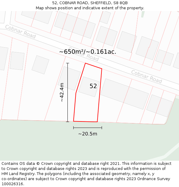 52, COBNAR ROAD, SHEFFIELD, S8 8QB: Plot and title map