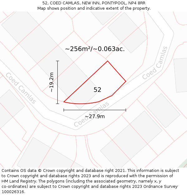52, COED CAMLAS, NEW INN, PONTYPOOL, NP4 8RR: Plot and title map
