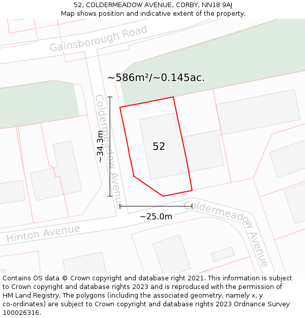 52, COLDERMEADOW AVENUE, CORBY, NN18 9AJ: Plot and title map