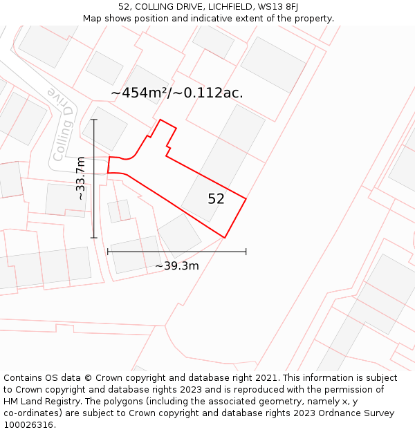52, COLLING DRIVE, LICHFIELD, WS13 8FJ: Plot and title map