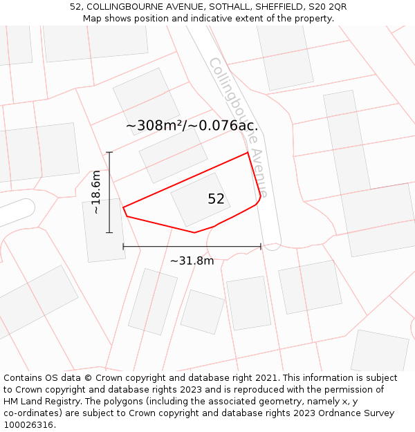 52, COLLINGBOURNE AVENUE, SOTHALL, SHEFFIELD, S20 2QR: Plot and title map