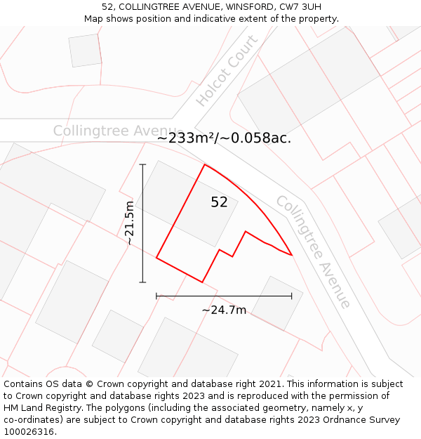 52, COLLINGTREE AVENUE, WINSFORD, CW7 3UH: Plot and title map