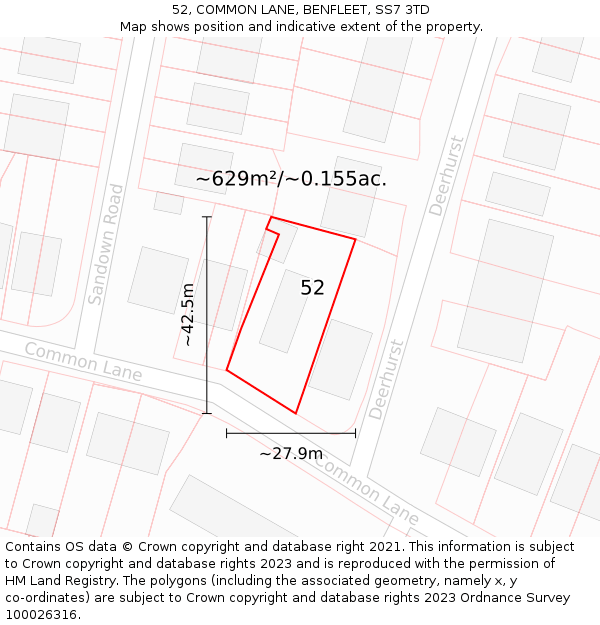 52, COMMON LANE, BENFLEET, SS7 3TD: Plot and title map