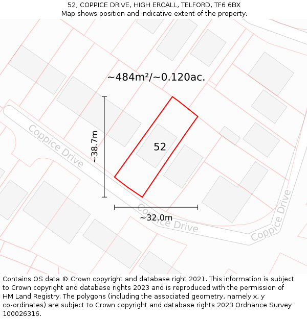 52, COPPICE DRIVE, HIGH ERCALL, TELFORD, TF6 6BX: Plot and title map