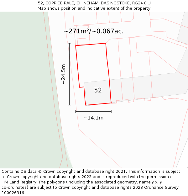 52, COPPICE PALE, CHINEHAM, BASINGSTOKE, RG24 8JU: Plot and title map
